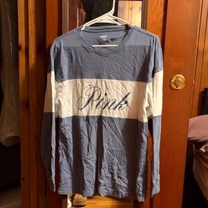 PINK Victoria's Secret Blue and White Long Sleeve Tee
